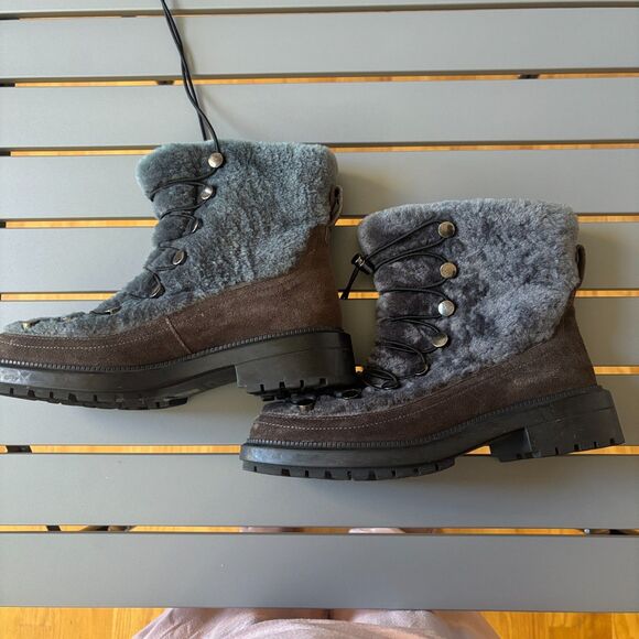 Aquatalia Lorena Winter Snow Boots Womens 6 Gray Suede Shearling Lined Lace-Up - Picture 8 of 10